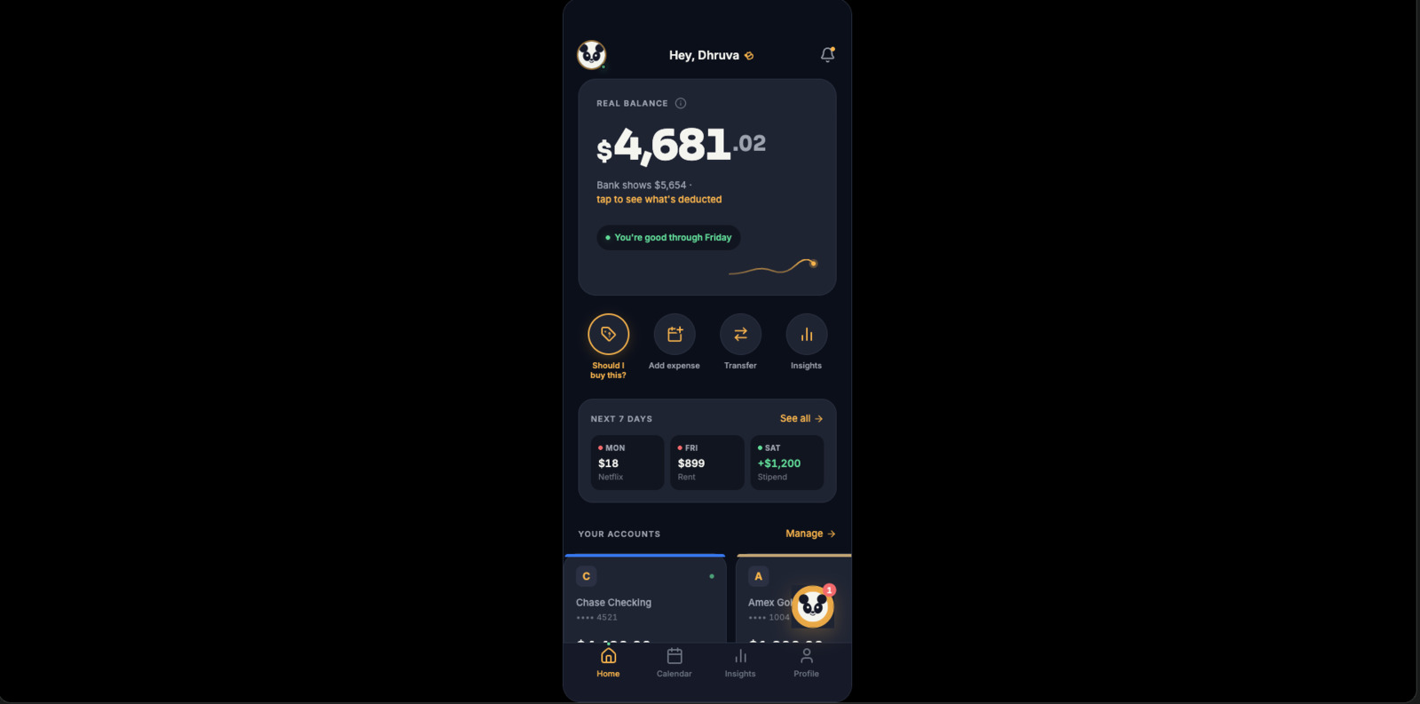 FinClear mobile finance companion prototype