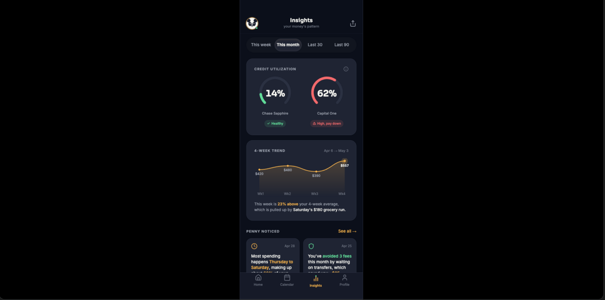 FinClear spend guidance screen